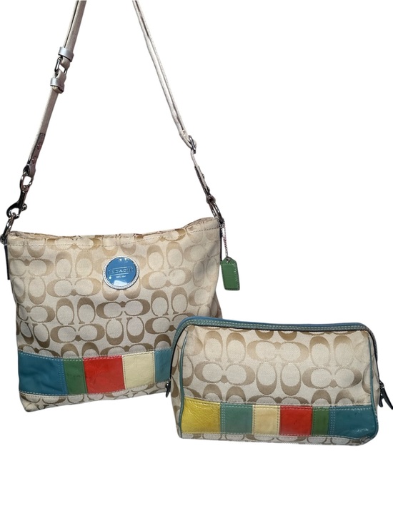 Coach Handbags - COACH Vintage Signature Multi Stripe Demi Crossbody with Matching Cosmetic Pouch
